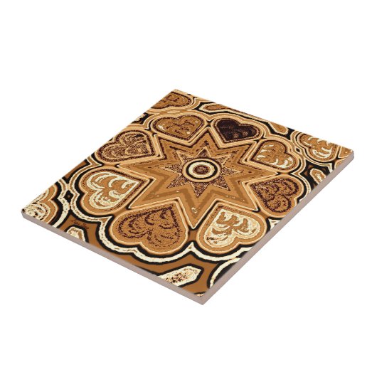 Brown Folk Art Heart Trivet/Tegel Tegeltje (Zijkant)