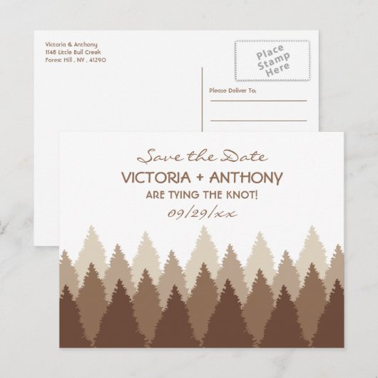 Brown Forest Range Woodland Bruiloft Save The Date Briefkaart (Voorkant / Achterkant)