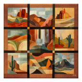 Brown Framed Desert Art Grid – Geometrisch landsch Perfect Poster (Voorkant)