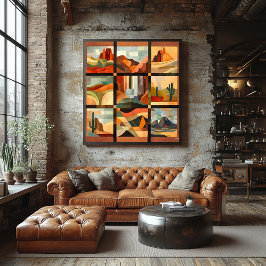 Brown Framed Desert Art Grid – Geometrisch landsch Perfect Poster