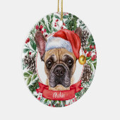 Brown Frenchie Custom Dog Santa Kerstkerstversieri Keramisch Ornament (Rechts)