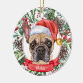 Brown Frenchie Custom Dog Santa Kerstkerstversieri Keramisch Ornament (Links)