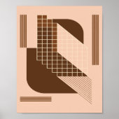 Brown Geometry with White Grid on Beige Background Poster (Voorkant)