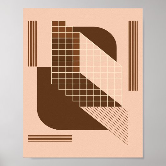 Brown Geometry with White Grid on Beige Background Poster (Voorkant)