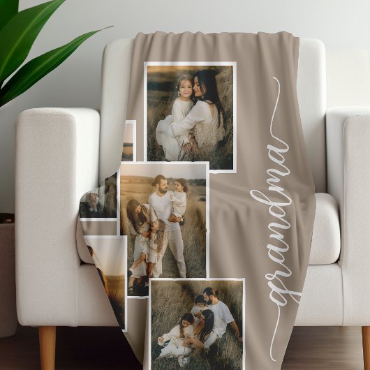 Brown Gepersonaliseerd oma kleinkind 5 Fotocollage Fleece Deken
