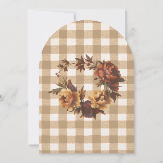 Brown Gingham Autumn Florals Arch Thanksgiving Kaart (Achterkant)