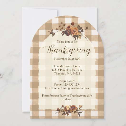 Brown Gingham Autumn Florals Arch Thanksgiving Kaart (Voorkant)