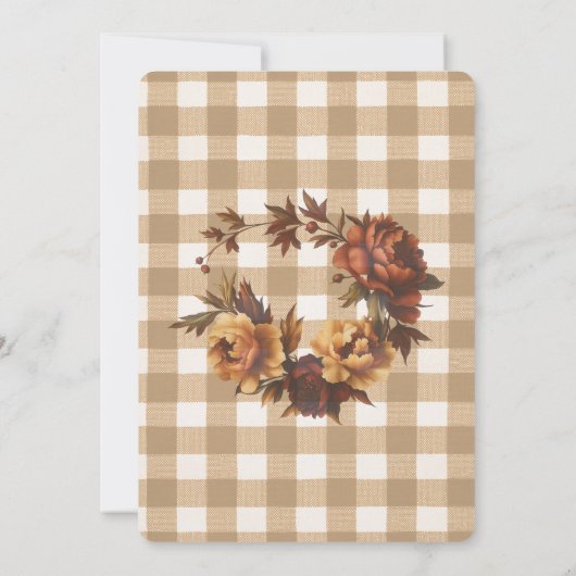 Brown Gingham Autumn Florals Thanksgiving Kaart (Achterkant)