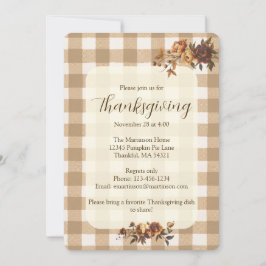 Brown Gingham Autumn Florals Thanksgiving Kaart