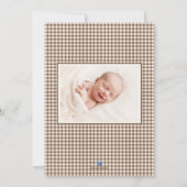 Brown Gingham Baby geboorteaankondiging fotokaart Aankondiging (Achterkant)