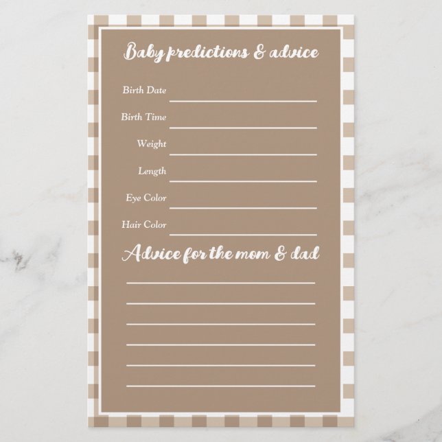 Brown Gingham Baby shower Guessing spel (Voorkant)