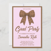Brown Gingham Bow Graduation Party Kaart (Voorkant)