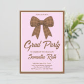 Brown Gingham Bow Graduation Party Kaart (Staand voorkant)