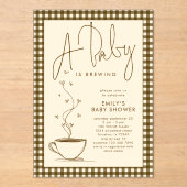 Brown Gingham Coffee Baby is Brewing Shower  Acryl Uitnodigingen (Voorkant)