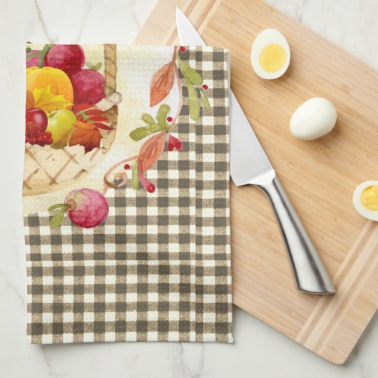 Brown Gingham Herfst Harvest Basket Theedoek (Quarter Fold)