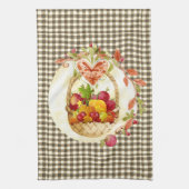 Brown Gingham Herfst Harvest Basket Theedoek (Verticaal)