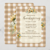 Brown Gingham Herfst Zonnebloemen Thanksgiving Kaart (Voorkant / Achterkant)