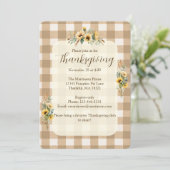 Brown Gingham Herfst Zonnebloemen Thanksgiving Kaart (Staand voorkant)