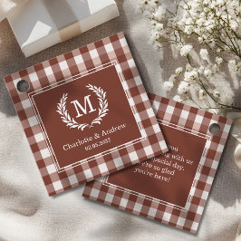 Brown Gingham Monogram Crest Custom Bedankjes Labels