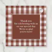 Brown Gingham Monogram Crest Custom Bedankjes Labels (Achterkant)