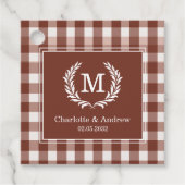 Brown Gingham Monogram Crest Custom Bedankjes Labels (Voorkant)