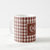 Brown Gingham Monogram Crest Custom Koffiemok (Voorkant links)