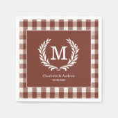 Brown Gingham Monogram Crest Custom Servet (Voorkant)