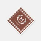 Brown Gingham Monogram Crest Custom Servet (Hoek)