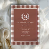 Brown Gingham Monogram Crest Kaart