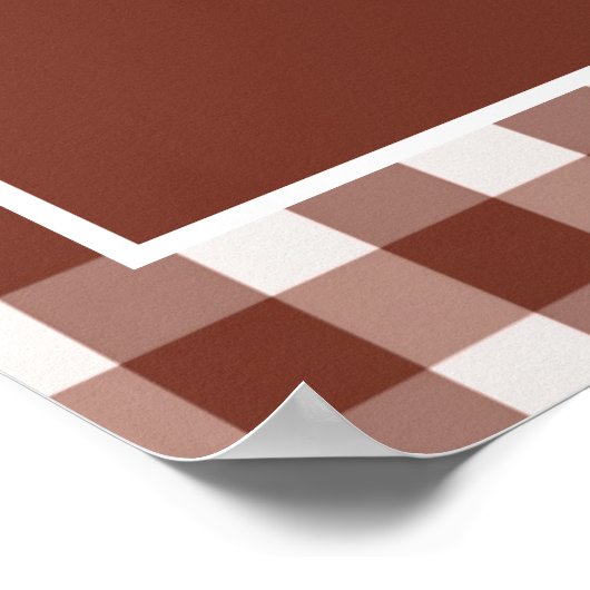 Brown Gingham Monogram Crest Wedding Welkom Poster (Hoek)