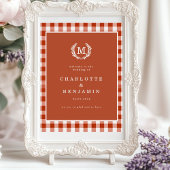 Brown Gingham Monogram Crest Wedding Welkom Poster