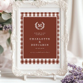 Brown Gingham Monogram Crest Wedding Welkom Poster