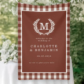 Brown Gingham Monogram Crest Wedding Welkom Spandoek
