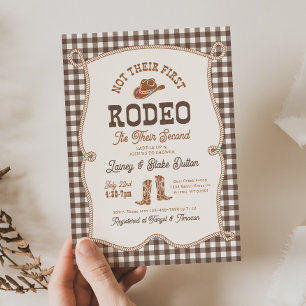 Brown Gingham Niet Hun Eerste Rodeo Uitnodiging