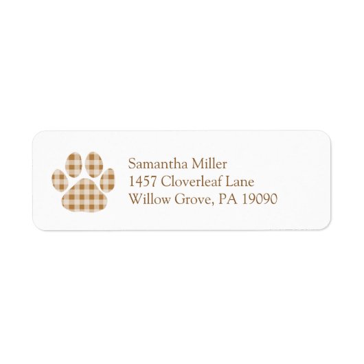 Brown Gingham Paw Print Retouradres Label (Voorkant)
