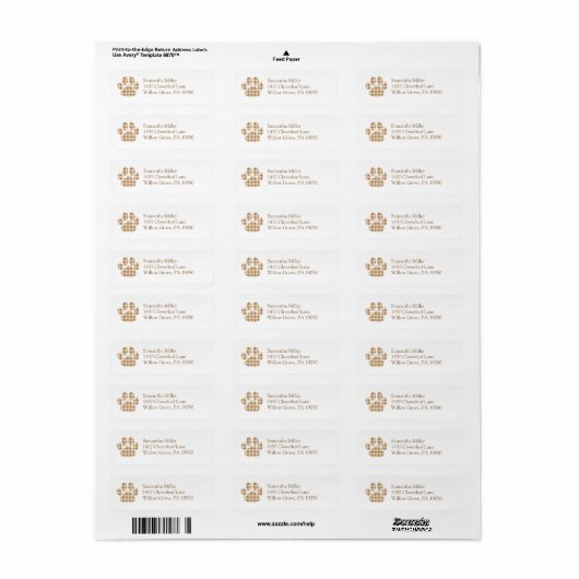 Brown Gingham Paw Print Retouradres Label (Full Sheet)
