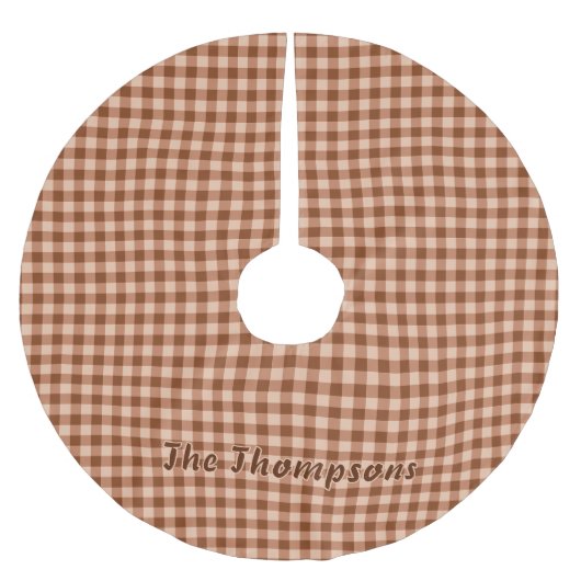 Brown Gingham / Plaid Pattern With Name Rustic Kerstboom Rok (Voorkant)