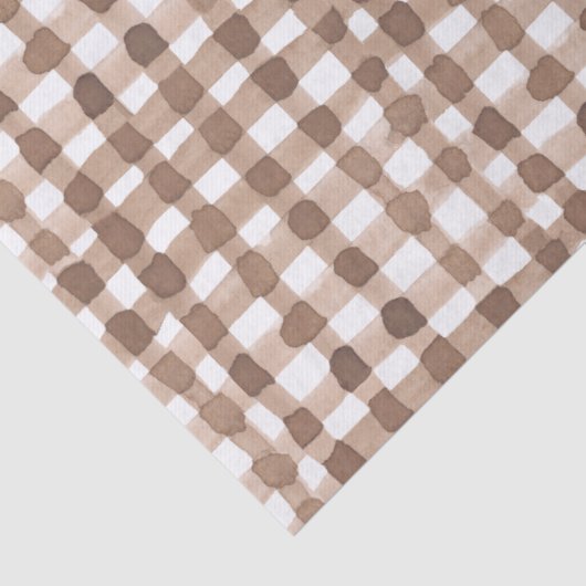 Brown Gingham Plaid Waterverf Trendy Tissuepapier (Detail)