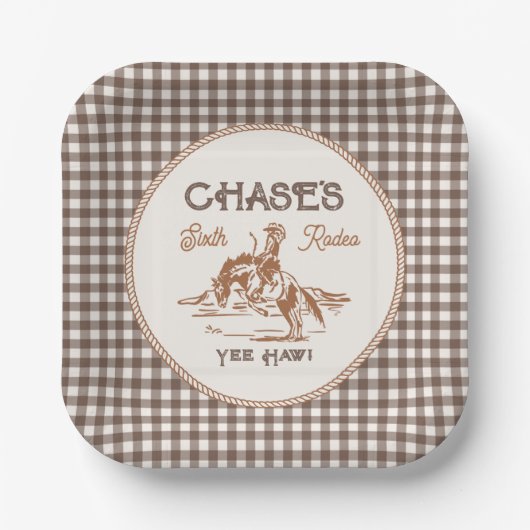 Brown Gingham Rodeo Party Paper Plates Papieren Bordje (Voorkant)