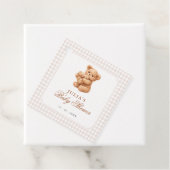 Brown Gingham Teddy Bear Neutral Baby Shower Paper Bedankjes Labels (In situ)
