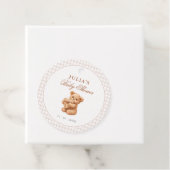 Brown Gingham Teddy Bear Neutral Baby Shower Paper Bedankjes Labels (In situ)