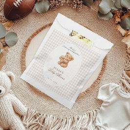 Brown Gingham Teddy Bear Neutral Baby Shower Paper Bedankzakje