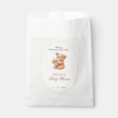 Brown Gingham Teddy Bear Neutral Baby Shower Paper Bedankzakje (Voorkant)