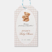 Brown Gingham Teddy Bear Neutral Baby Shower Paper Cadeaulabel (Voorkant)