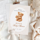 Brown Gingham Teddy Bear Neutral Baby Shower Paper Kaart<br><div class="desc">Beautiful invitations and stationery for special occasions and festivals are available in both physical and digital formats. We can extend any design into matching items such as RSVP cards,  labels,  envelopes,  and more. Customization is available upon request. Looking forward to hearing from you!</div>