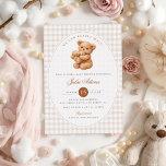 Brown Gingham Teddy Bear Neutral Baby Shower Paper Kaart<br><div class="desc">Beautiful invitations and stationery for special occasions and festivals are available in both physical and digital formats. We can extend any design into matching items such as RSVP cards,  labels,  envelopes,  and more. Customization is available upon request. Looking forward to hearing from you!</div>
