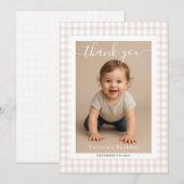 Brown Gingham Teddy Bear Neutral Baby Shower Paper Notitiekaartje (Voorkant / Achterkant)