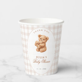 Brown Gingham Teddy Bear Neutral Baby Shower Paper Papieren Bekers
