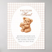 Brown Gingham Teddy Bear Neutral Baby Shower Paper Poster (Voorkant)