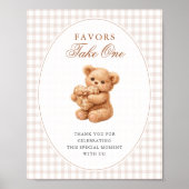 Brown Gingham Teddy Bear Neutral Baby Shower Paper Poster (Voorkant)